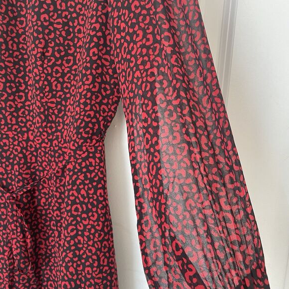 Boden Dress Poinsettia Blossom Leopard Print Size US 2P Red Black Sheer Lined - Picture 7 of 10
